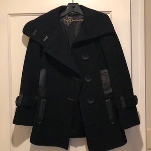 Designer Mackage Wool with Leather Detail Peacoat